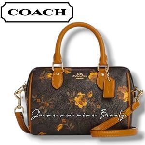 Coach Golden Yellow Floral Bloom Mini Rowan Crossbody Bag